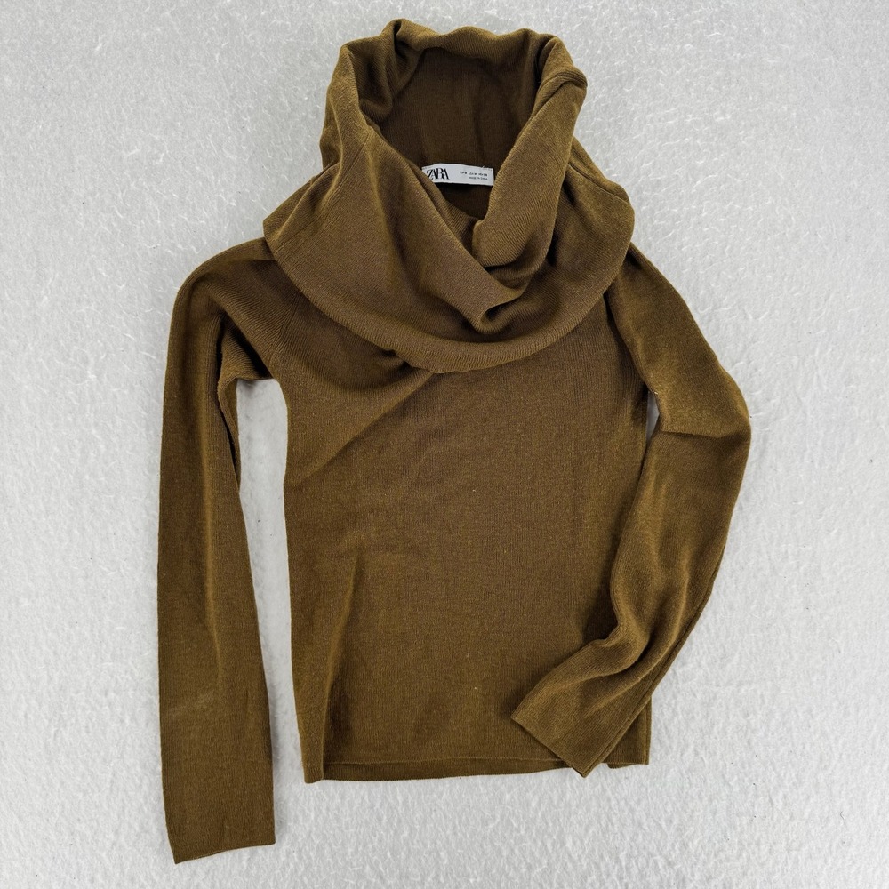 Zara - Cowl Neck Wool Blend Sweater - Brown - M - Women